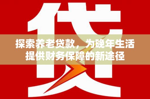 扶风探索养老贷款，为晚年生活提供财务保障的新途径